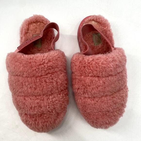 Ugg Pink Shearling Sling Back Slippers - Picture 2 of 6